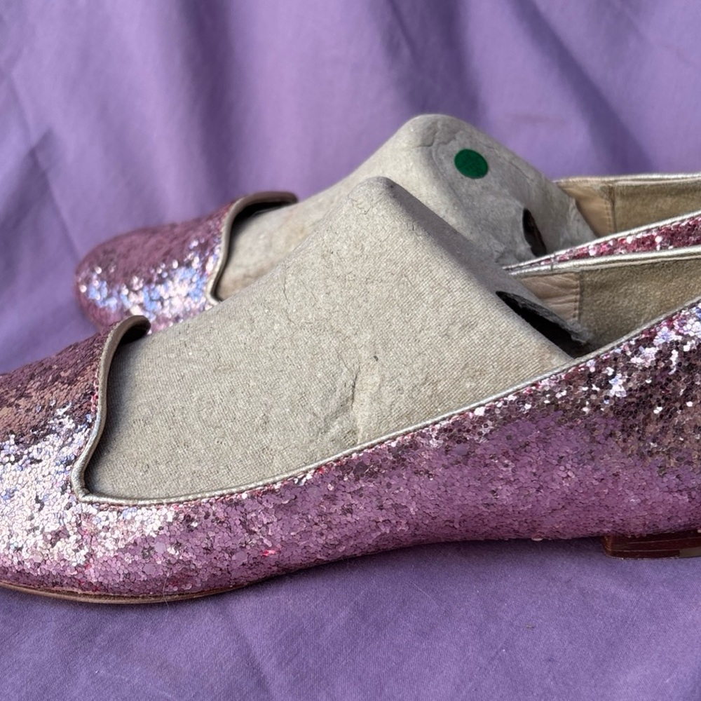 Kate Spade New York PINK GLITTER Loafers Slip-On Flats Barbie Flats 6 M Leather - Picture 8 of 9